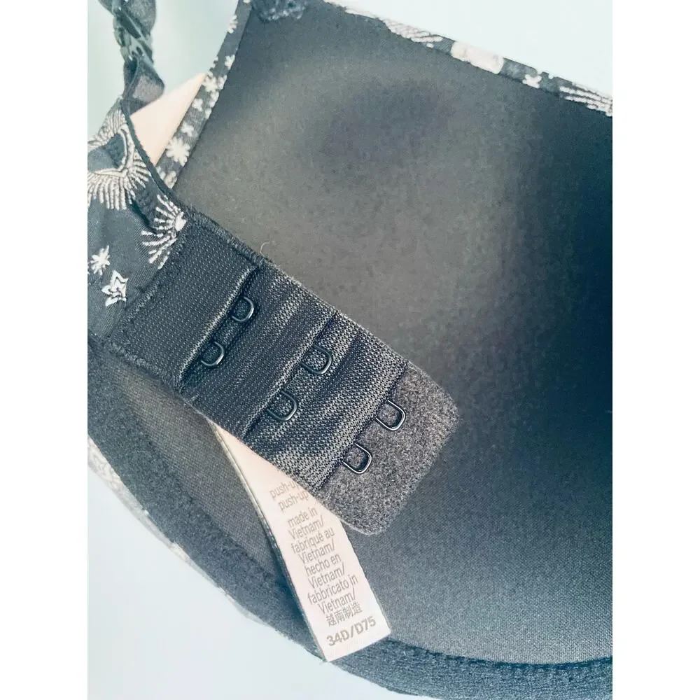 Victoria's Secret Push Up Bra 34D Black and White NWOT Moon Stars